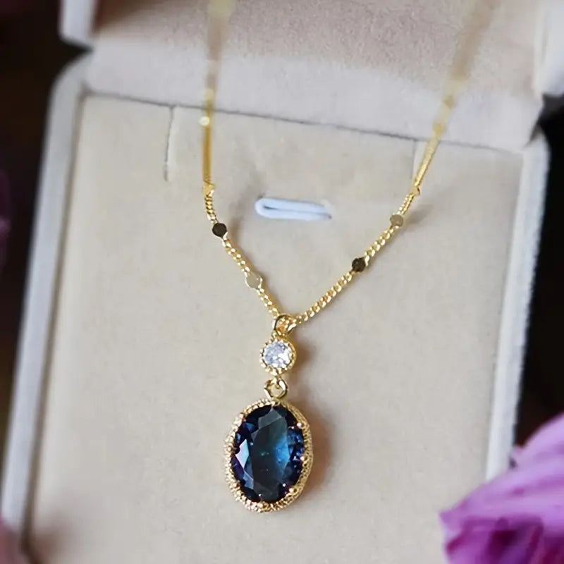Gouden Saffieren Ovale Drop Ketting