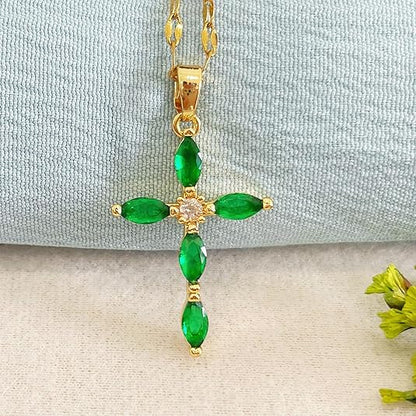 Smaragden Kruis Ketting | Goud