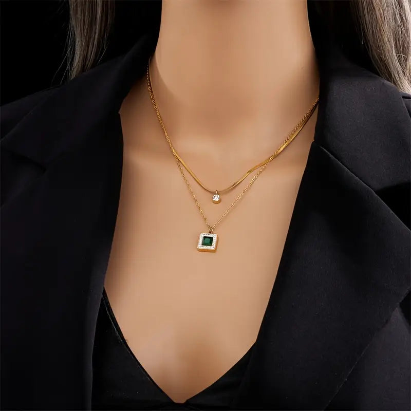 Gouden Smaragden Gelaagde Ketting