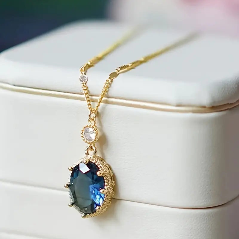 Gouden Saffieren Ovale Drop Ketting