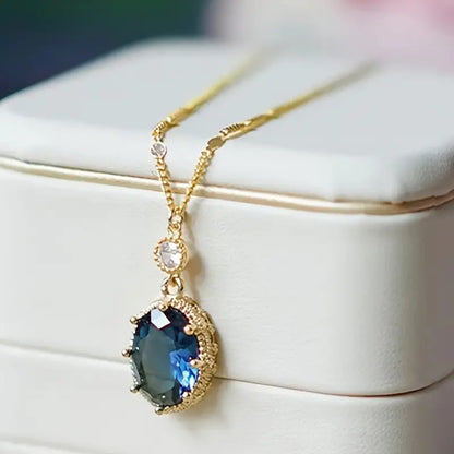 Gouden Saffieren Ovale Drop Ketting