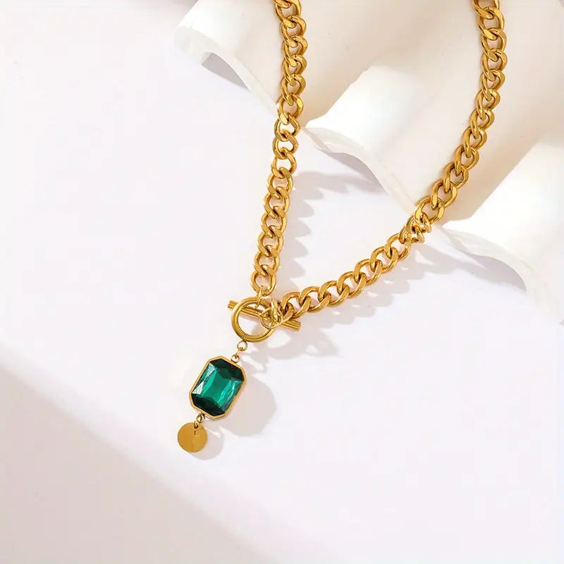 Chunky Ketting Smaragden Hanger Ketting | Goud