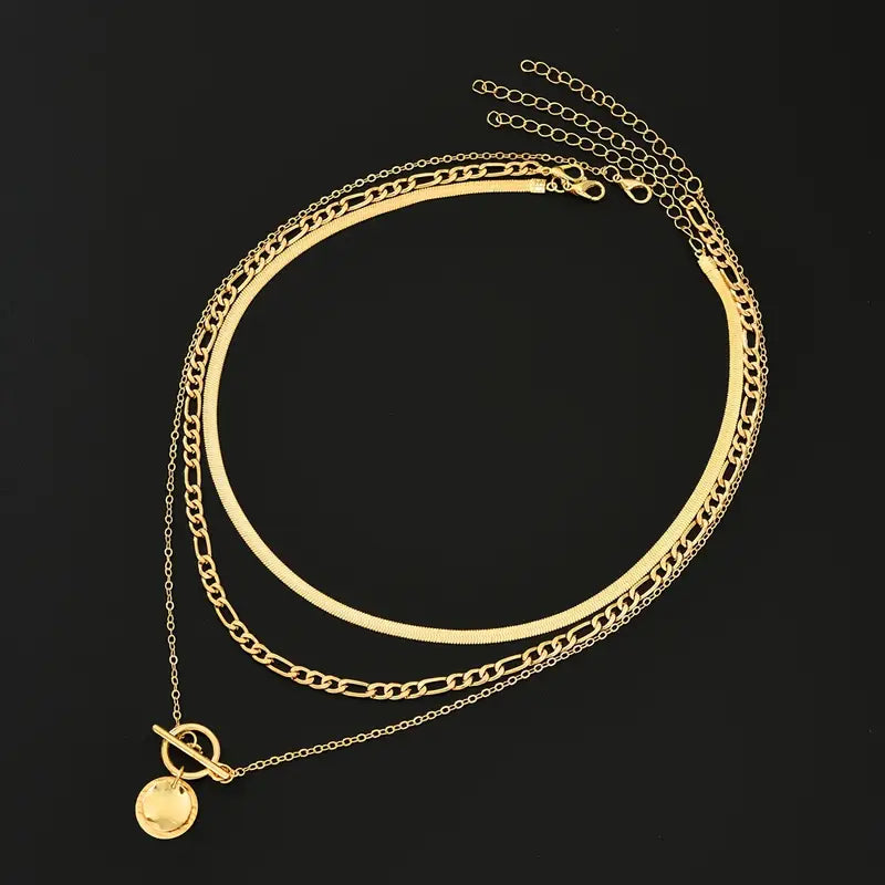 Savira Textured Coin Gelaagde Ketting | Goud