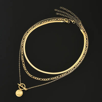 Savira Textured Coin Gelaagde Ketting | Goud