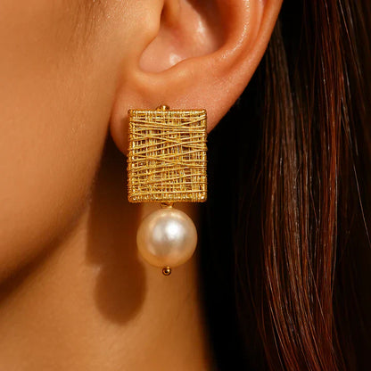 Elegante Gouden Draad Parel Oorbellen