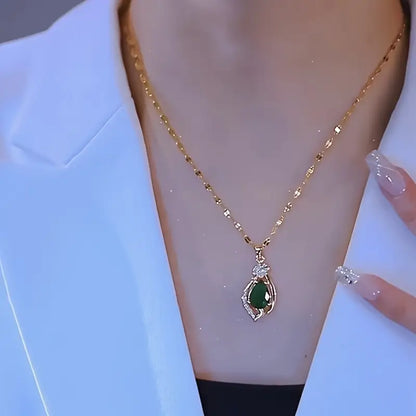 Gouden Smaragden Druppel Hanger Ketting