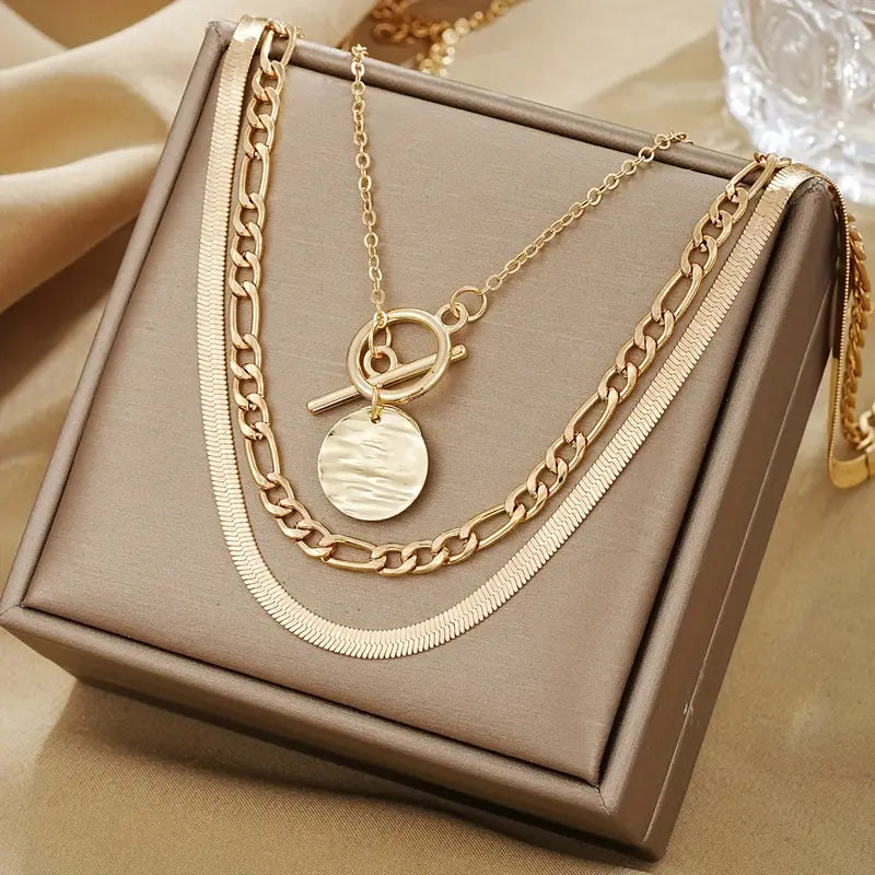 Savira Textured Coin Gelaagde Ketting | Goud