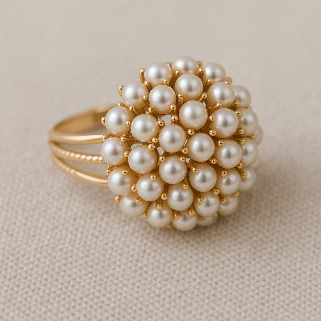 Elegante Ingelegde Parel Gouden Ring