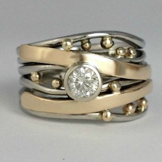 Zilveren en Gouden Bezel Wikkel Ring