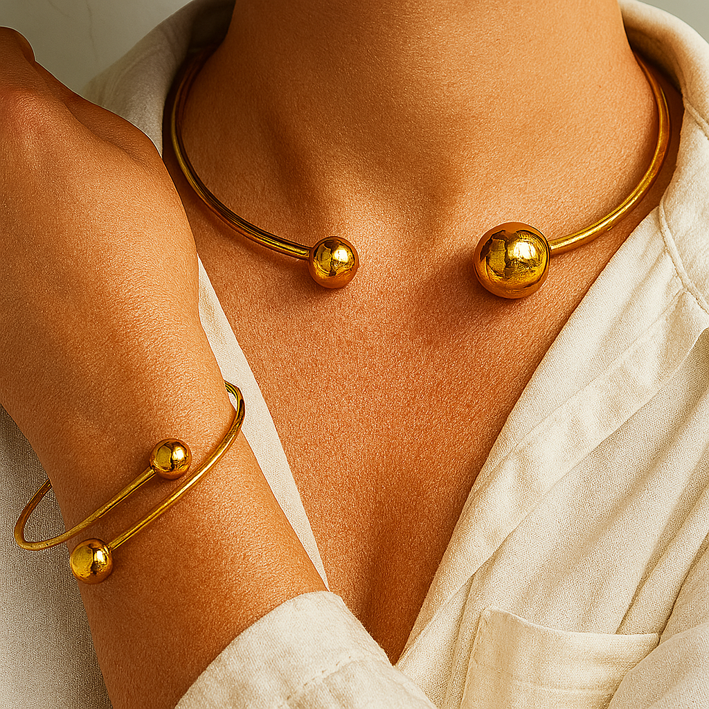 Minimalistische Glow Collar & Cuff Armband Set | Goud