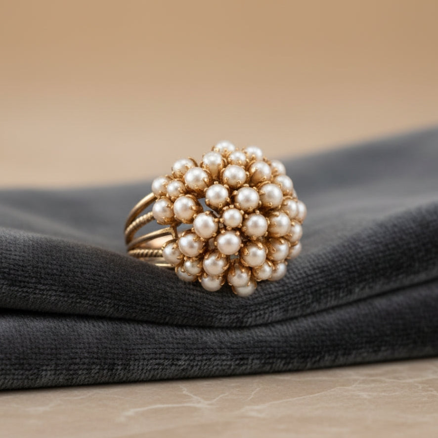 Elegante Ingelegde Parel Gouden Ring