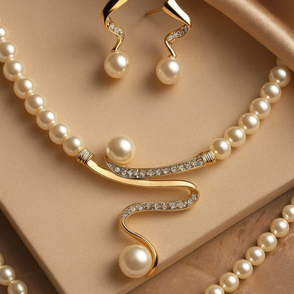 Elegante Natuurlijke Parel Ketting Set