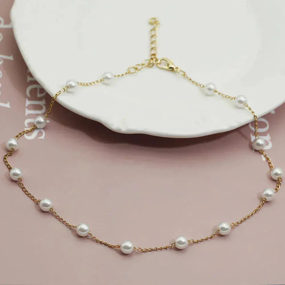 Gouden Spaced Parel Schakelketting
