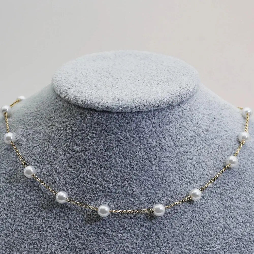 Gouden Spaced Parel Schakelketting