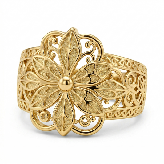 Vintage Geïnspireerd Bloem Ring | Goud