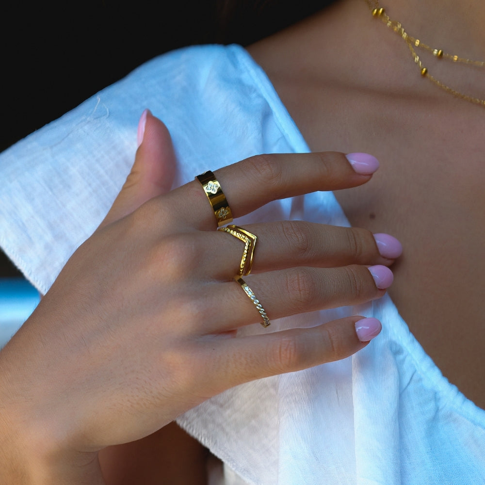 Gouden Kristallen Klaver Ring