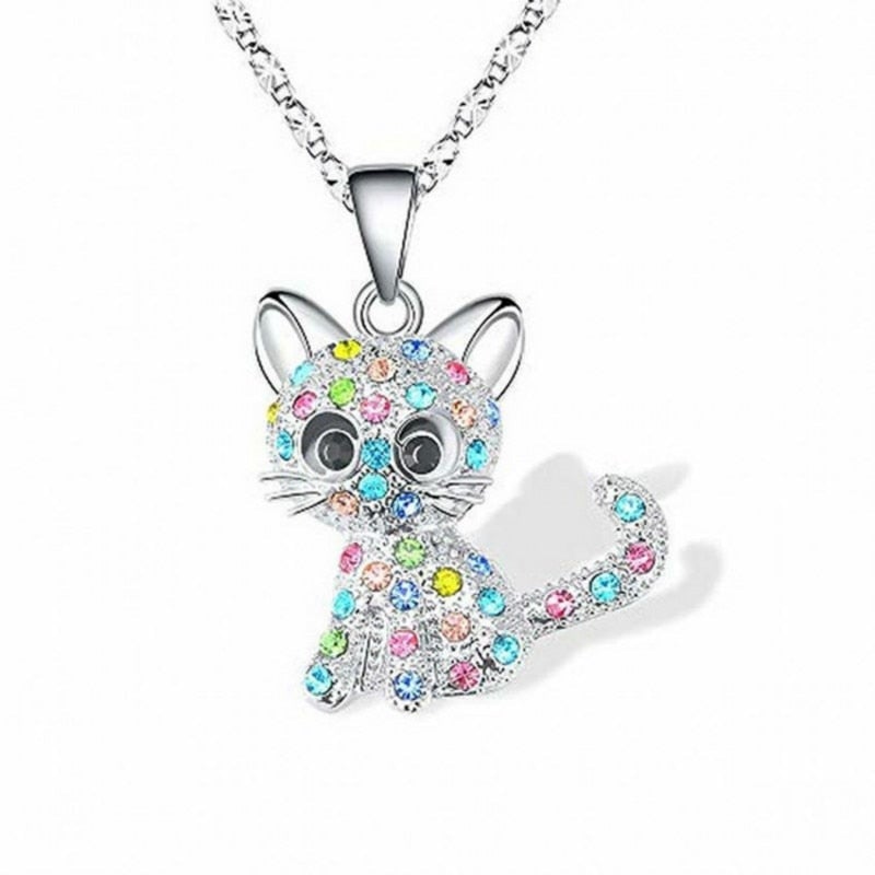 Zilveren Baby Katjes en Gekleurde Zirkonia Ketting
