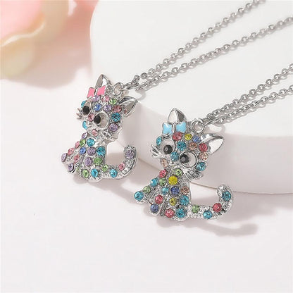 Zilveren Baby Katjes en Gekleurde Zirkonia Ketting