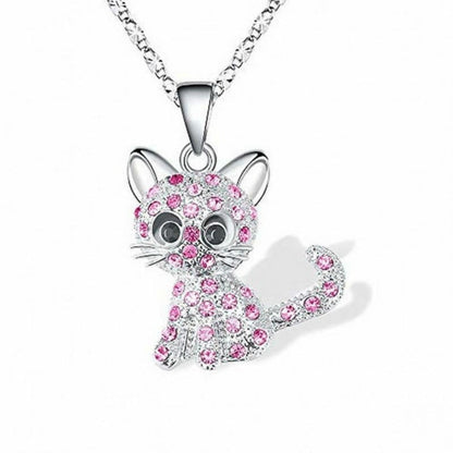 Zilveren Baby Katjes en Gekleurde Zirkonia Ketting
