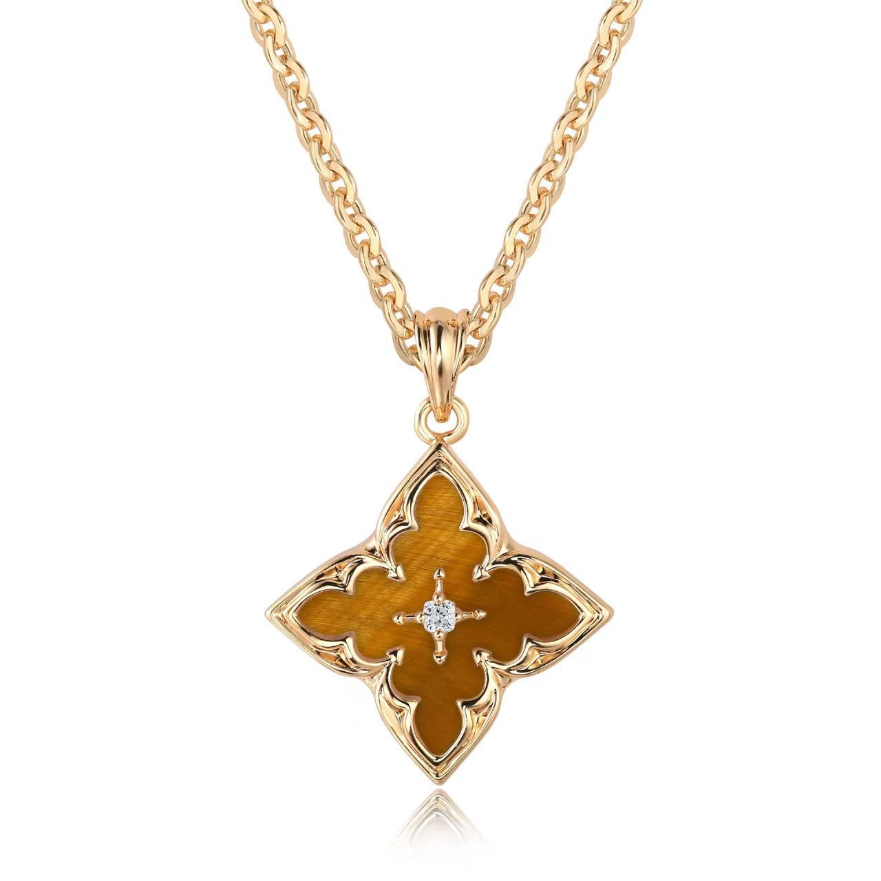 Bruine Clover Hanger Ketting | Goud