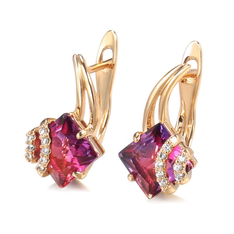 Crimson Vierkante Kristallen Oorbellen | Rosegold