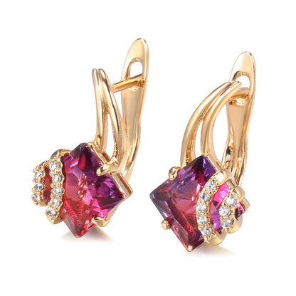 Crimson Vierkante Kristallen Oorbellen | Rosegold