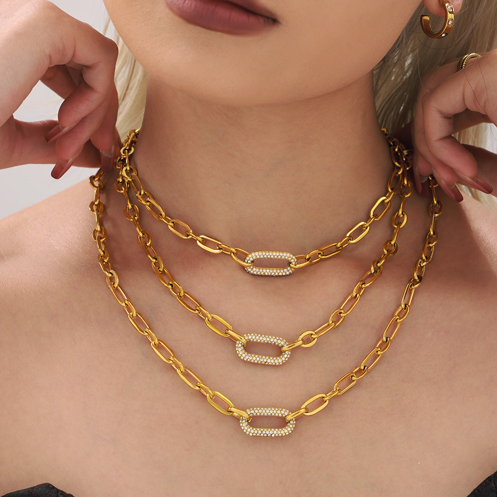 Paved Chunky Ketting Schakel Sieraad Set | Goud