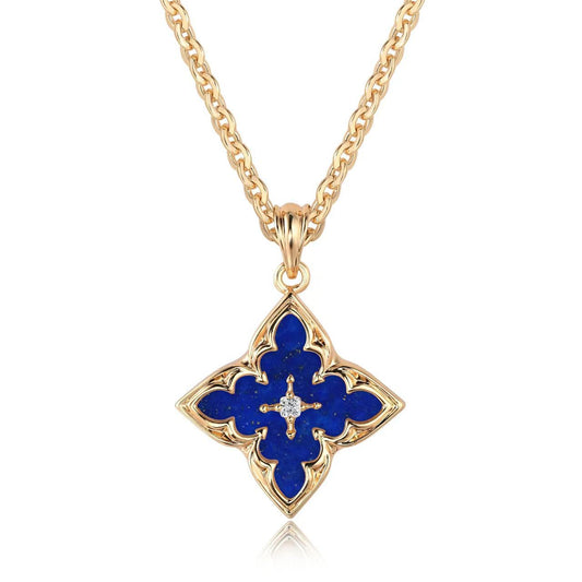 Blauwe Clover Hanger Ketting | Goud