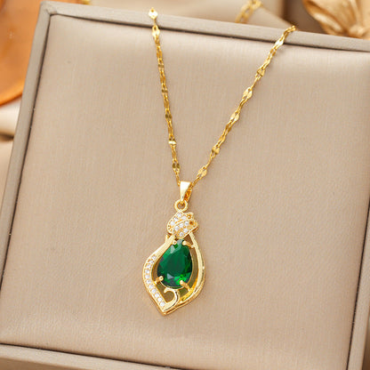 Gouden Smaragden Druppel Hanger Ketting