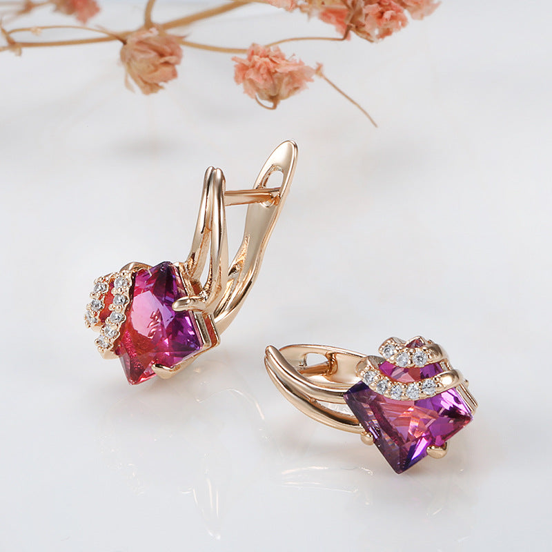 Crimson Vierkante Kristallen Oorbellen | Rosegold
