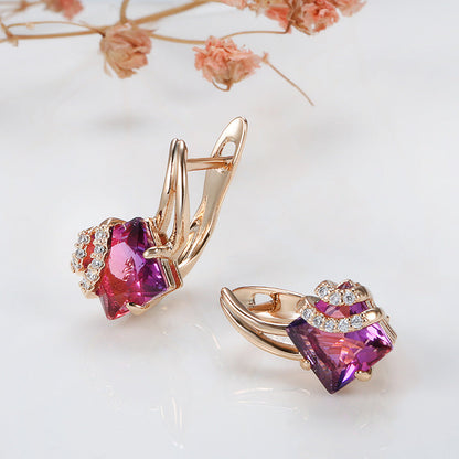 Crimson Vierkante Kristallen Oorbellen | Rosegold