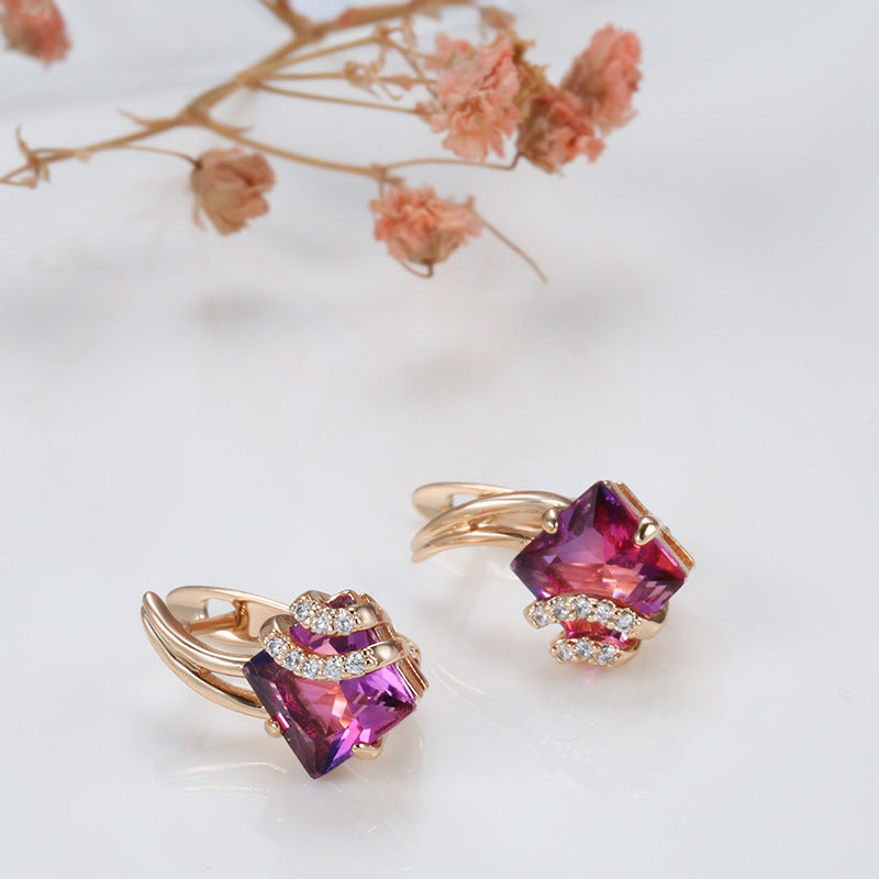 Crimson Vierkante Kristallen Oorbellen | Rosegold