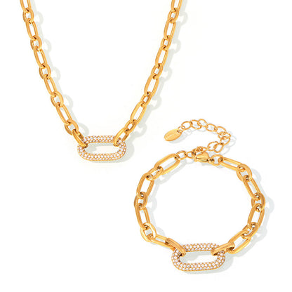 Paved Chunky Ketting Schakel Sieraad Set | Goud