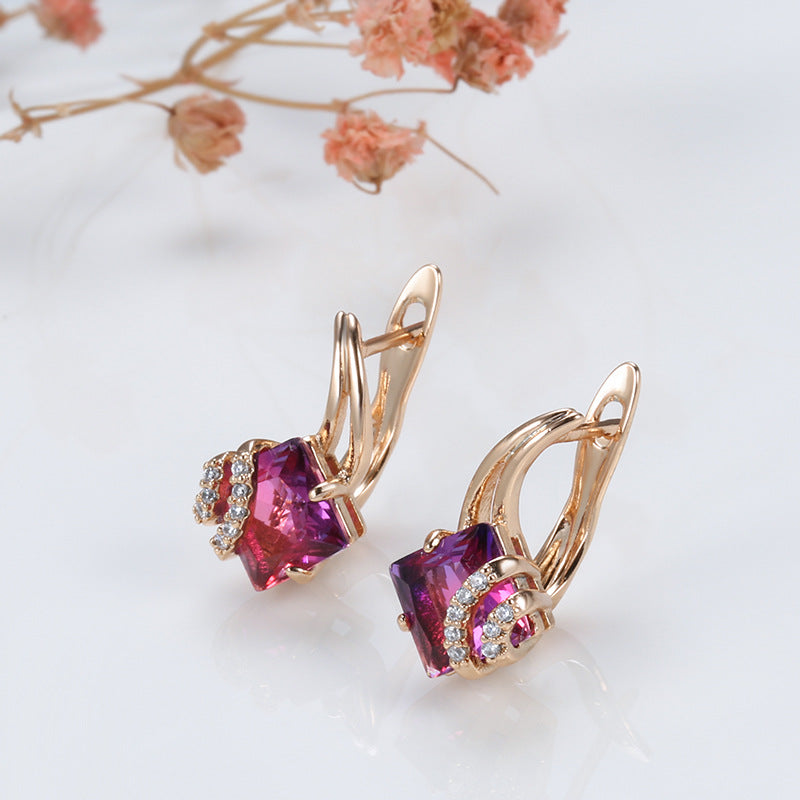 Crimson Vierkante Kristallen Oorbellen | Rosegold