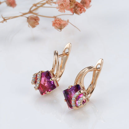 Crimson Vierkante Kristallen Oorbellen | Rosegold