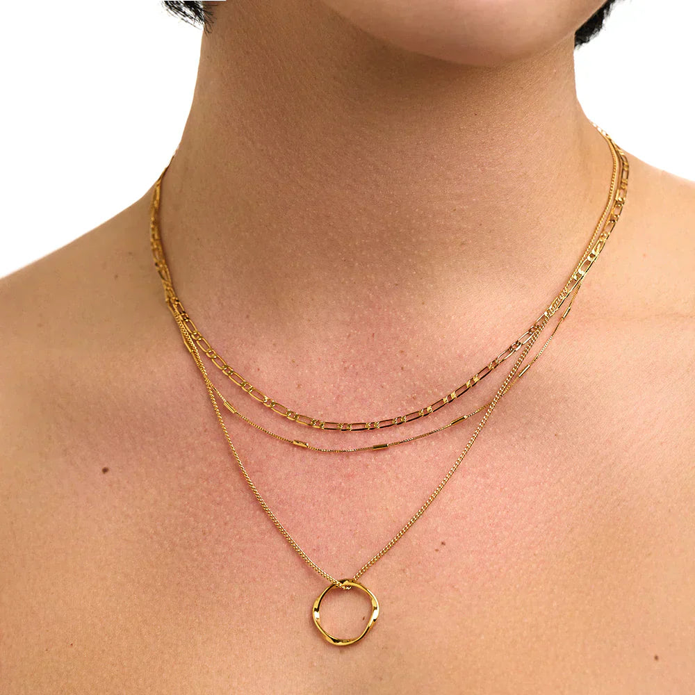 Open Circle Three Row Ketting | Goud