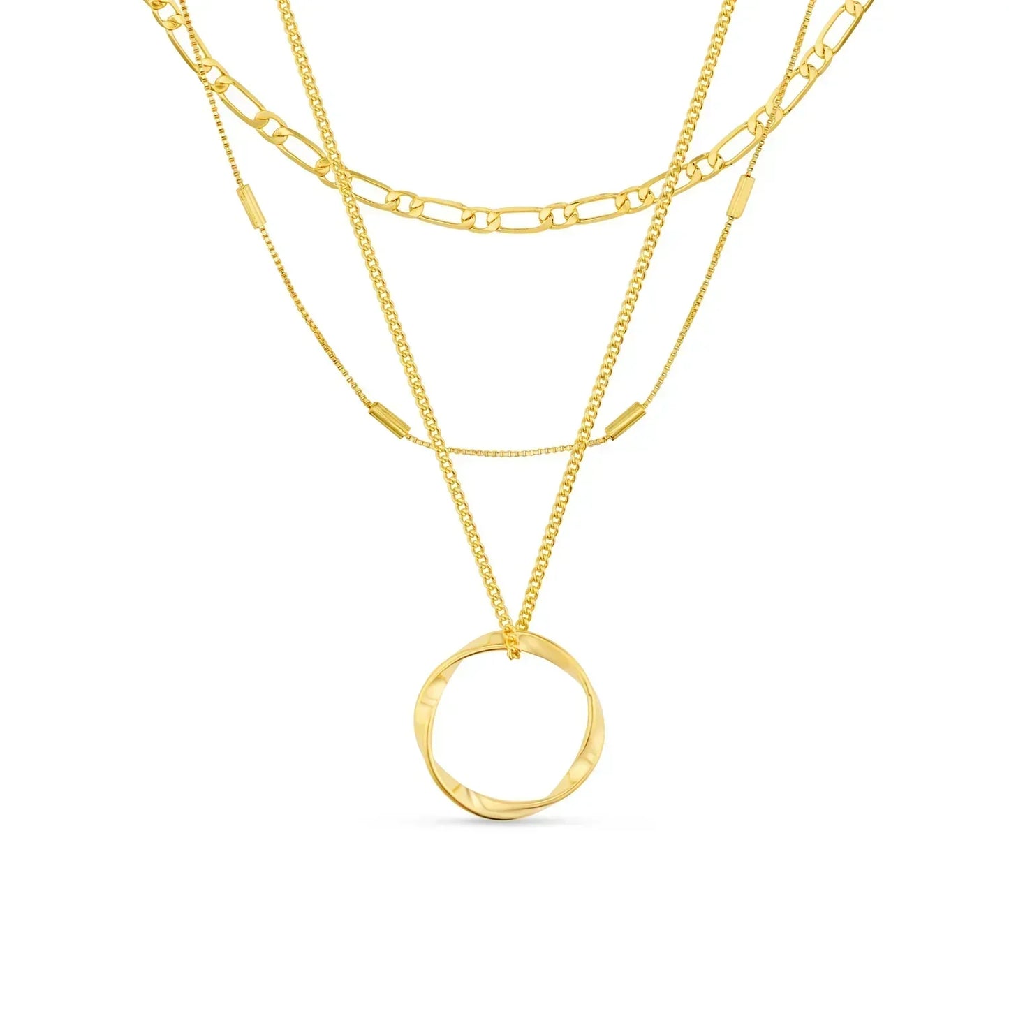 Open Circle Three Row Ketting | Goud