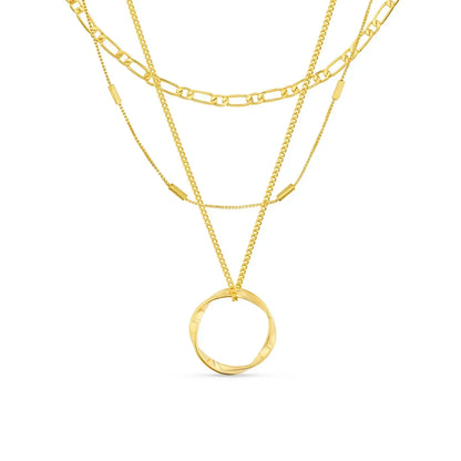 Open Circle Three Row Ketting | Goud