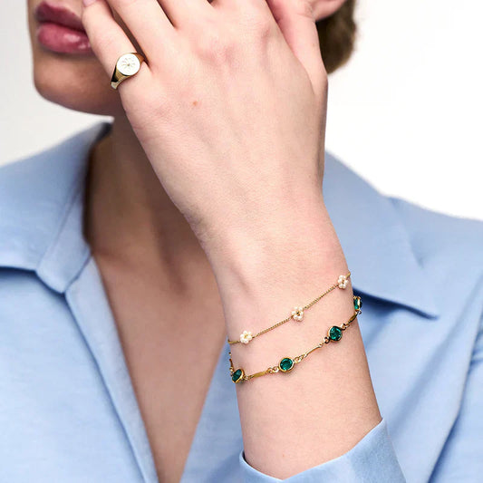 Smaragden Schakel Schakelarmband | Goud