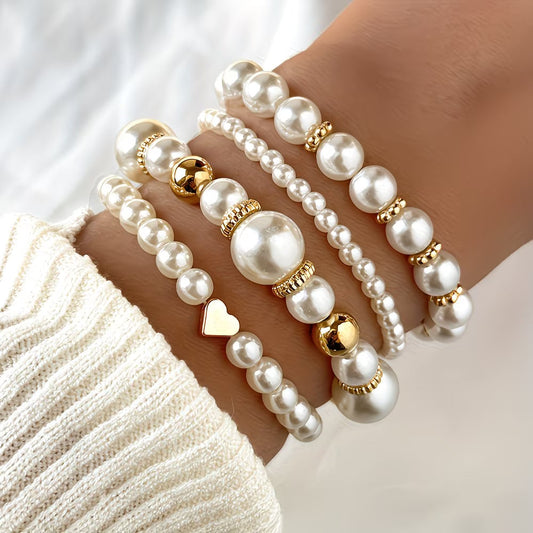 Parel Stacking Armband Set van 4