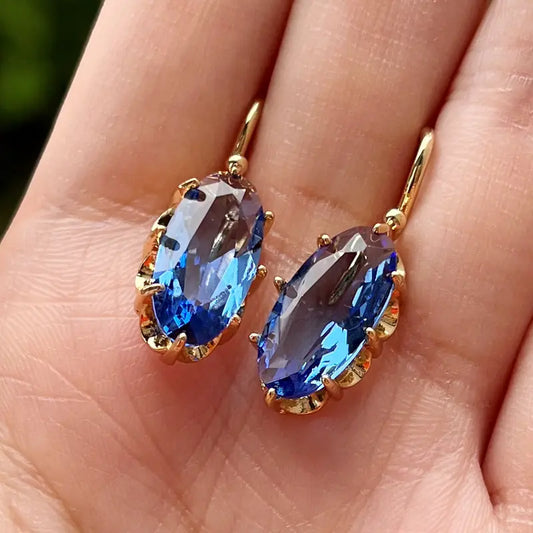 Gouden Blauwe Bloom Oorbellen | Goud