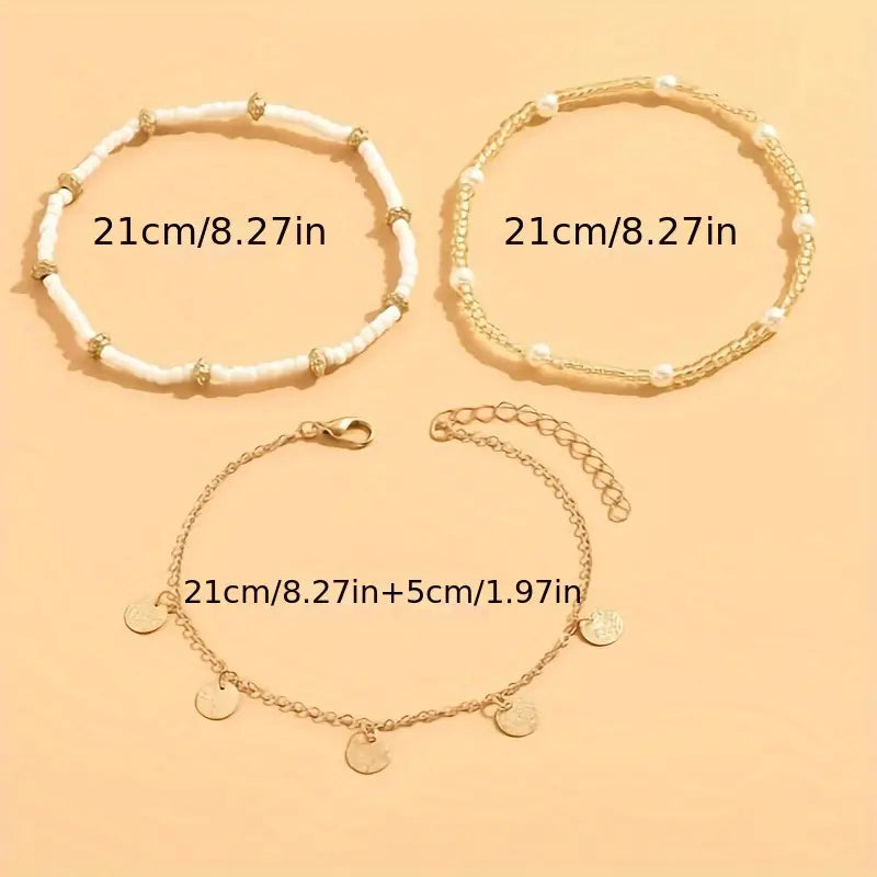 Coastal Bedel 3-Piece Gelaagde Enkelbandje Set | Goud