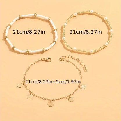 Coastal Bedel 3-Piece Gelaagde Enkelbandje Set | Goud