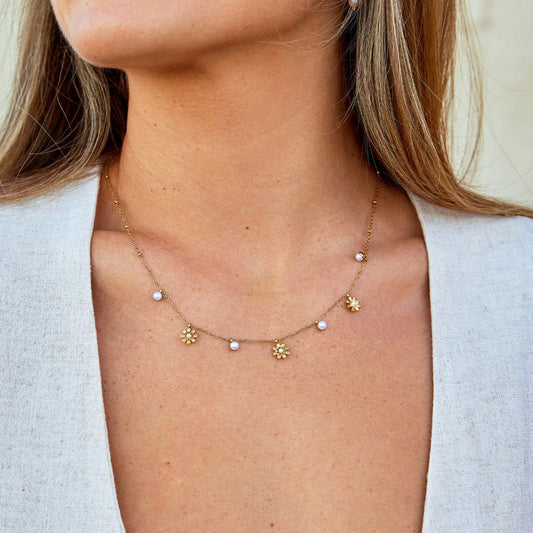 Herfst Bloem & Parel Ketting