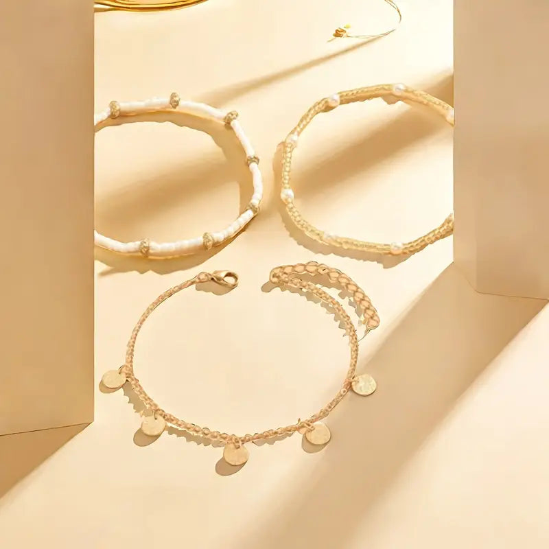 Coastal Bedel 3-Piece Gelaagde Enkelbandje Set | Goud