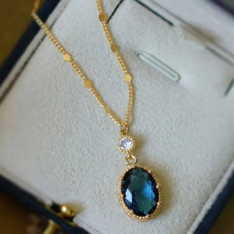 Gouden Saffieren Ovale Drop Ketting
