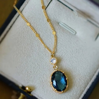 Gouden Saffieren Ovale Drop Ketting