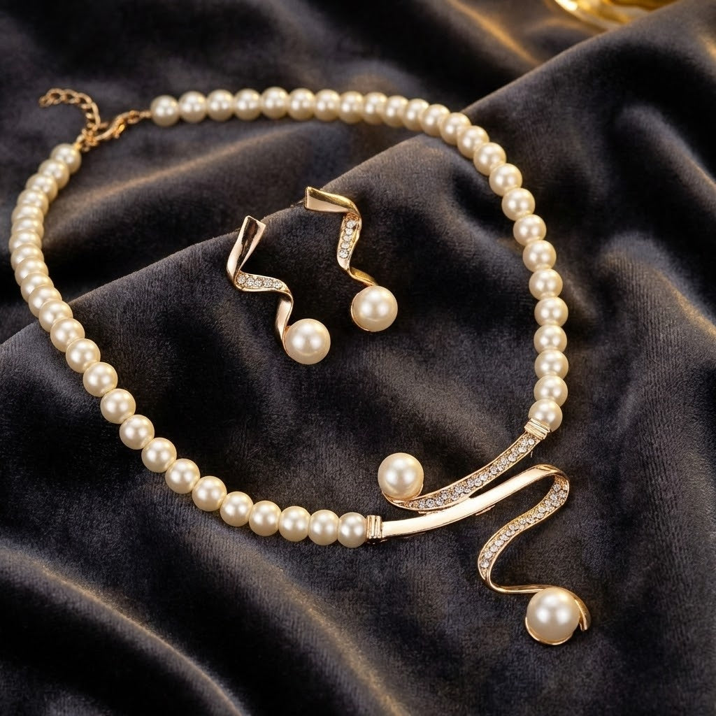 Elegante Natuurlijke Parel Ketting Set