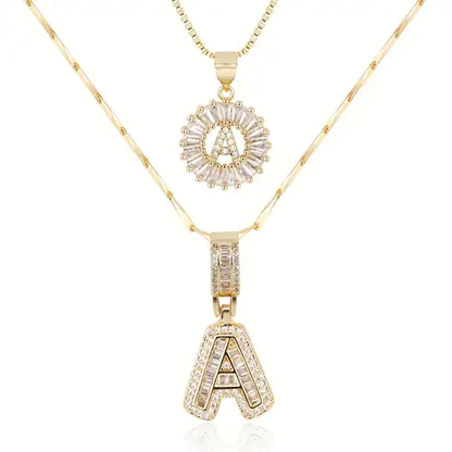 Pavé letter Initiaal Ketting set | Goud