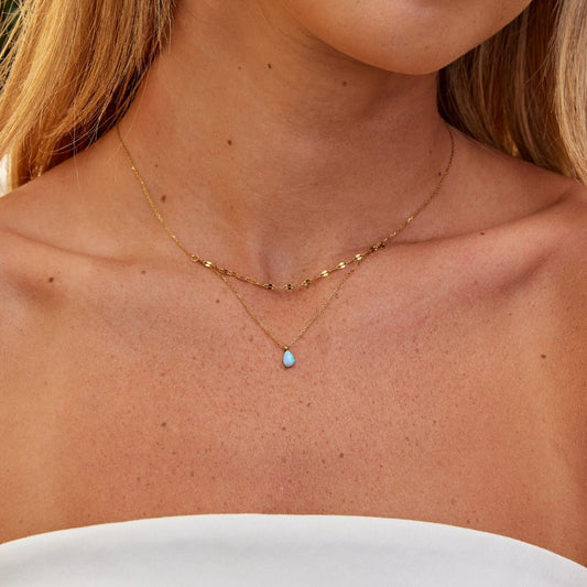 Blauwe Opal Teardrop Gelaagde Ketting